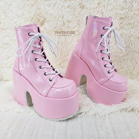 Demonia 5 Inch Platform Boots in Pink - Picture 4 of 15